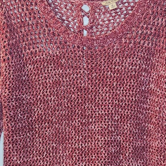 Lucky Brand Open Crochet Knit Maroon Sweater Women's Size Medium Tunic Split Bac - Picture 8 of 9